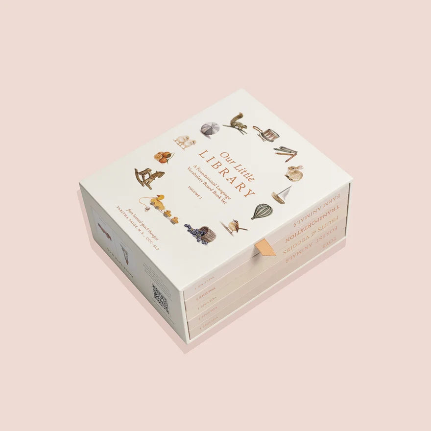 Angled top view of the Our Little Library Vol. 1 boxed board book set
